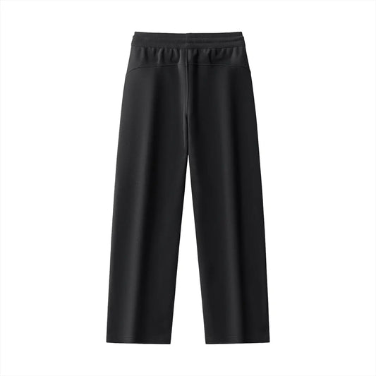 Black women’s straight-leg sweatpants with elastic waistband and drawstring, plain back