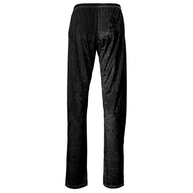 Women's black velour trousers, elastic waistband with drawstring, straight legs