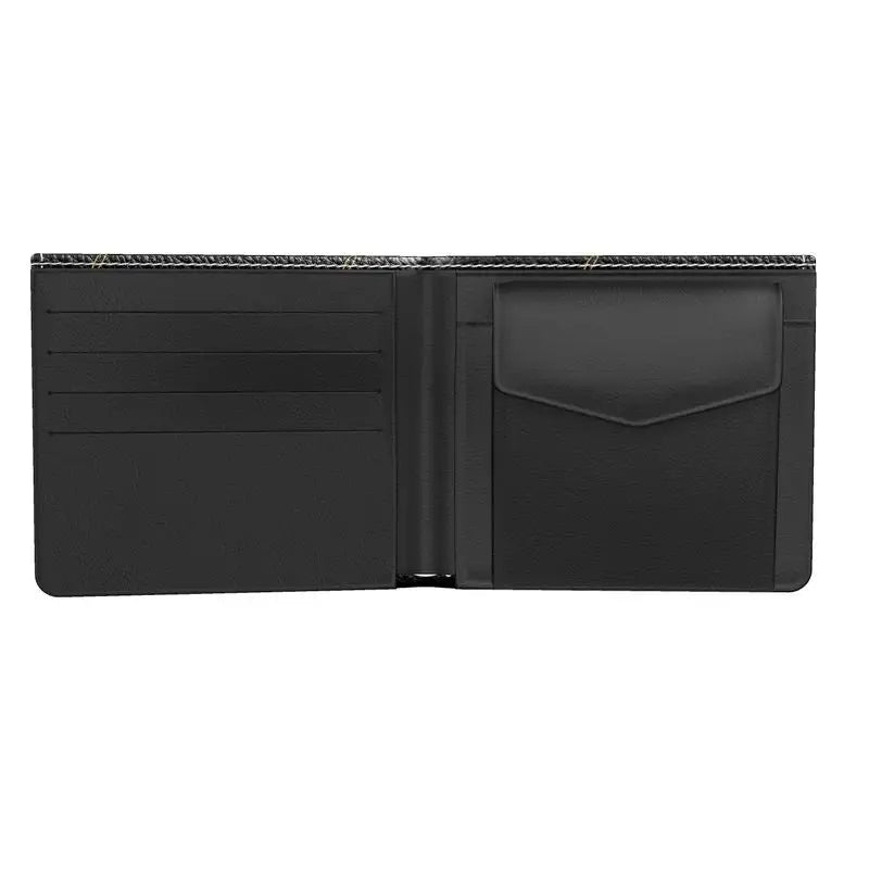 Men's leather wallet interior with card slots and slip pocket, black