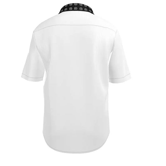 Men's short sleeve dress shirt, white back with curved hem