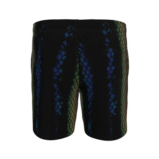 JEBO Venom Python swim shorts, black with blue and green snake-scale side print
