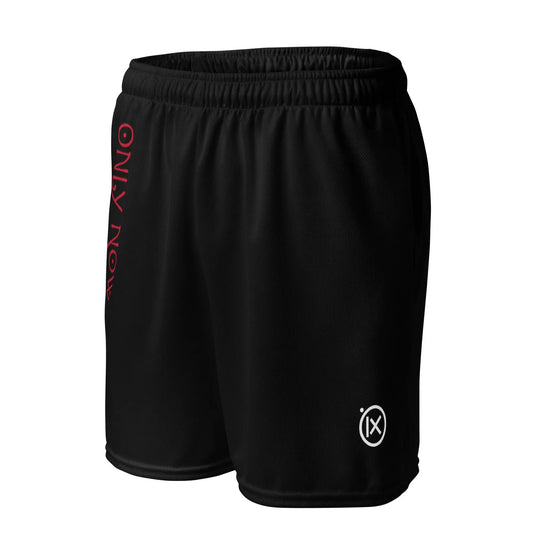 Black performance mesh short with elastic waistband and side branding detail on leg