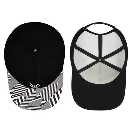 Black baseball cap with striped graphic brim and Ix logo; reverse view shown.