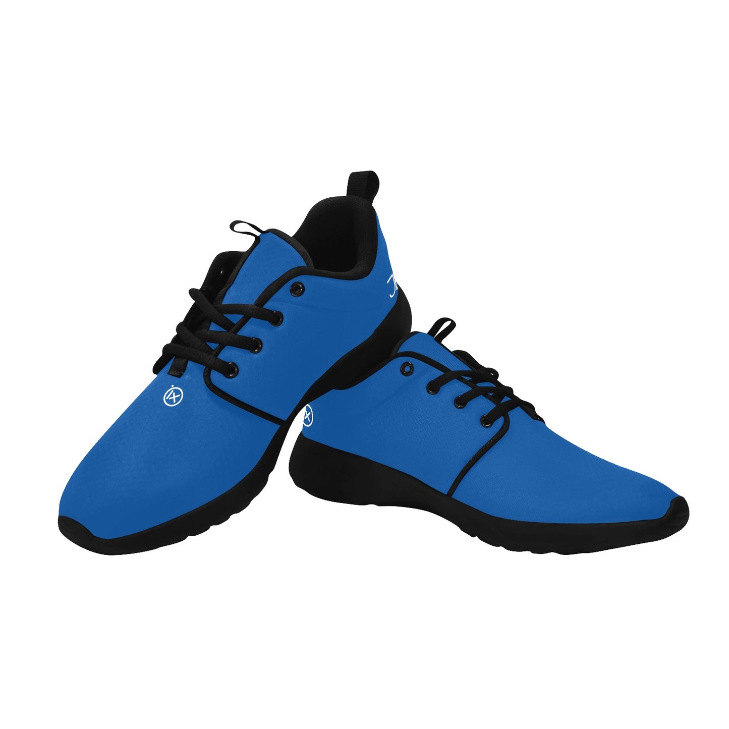 Mens performance running shoes, blue with black panels, lace-up, cushioned sole