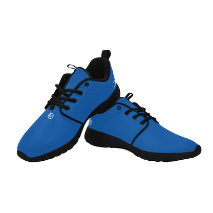 Mens performance running shoes, blue with black panels, lace-up, cushioned sole