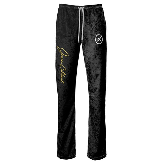 Women's black velour trousers with elastic waistband and drawstring, logo detail
