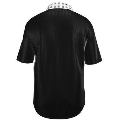 Short-sleeve dress shirt back, solid black with ribbed texture, short sleeves