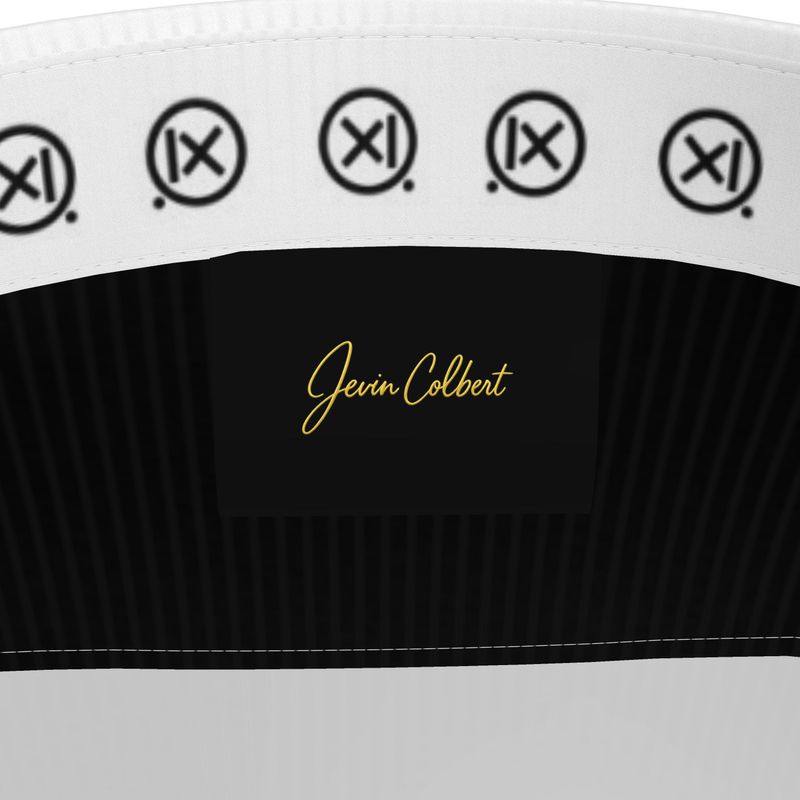 Dress shirt interior label area, white collar trim and black panel with gold logo