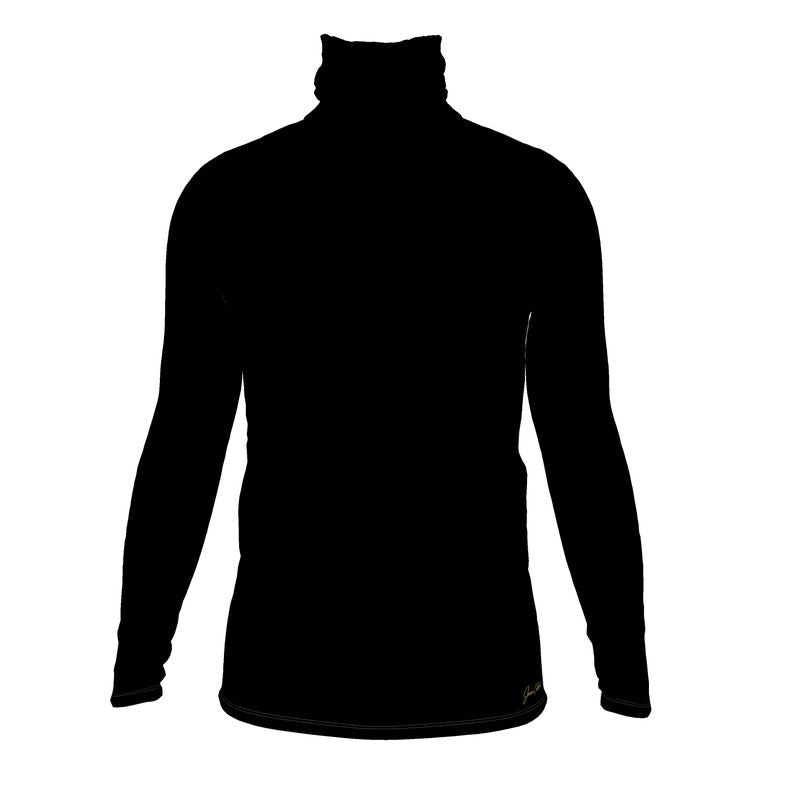 Men's black roll-neck sweater with long sleeves and high collar, close fit