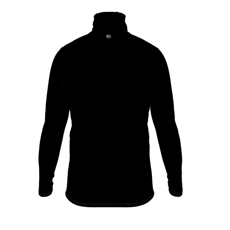 Men's black roll-neck sweater, high collar; small back neck logo detail
