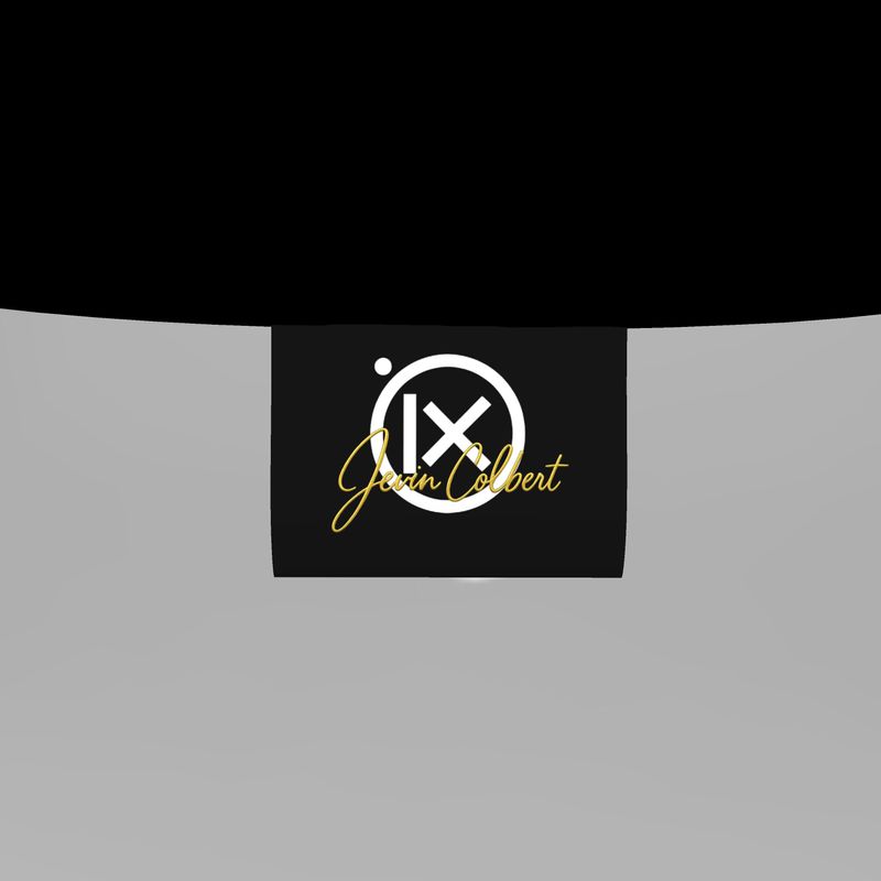 Black Jevin Colbert logo label at sweater hem