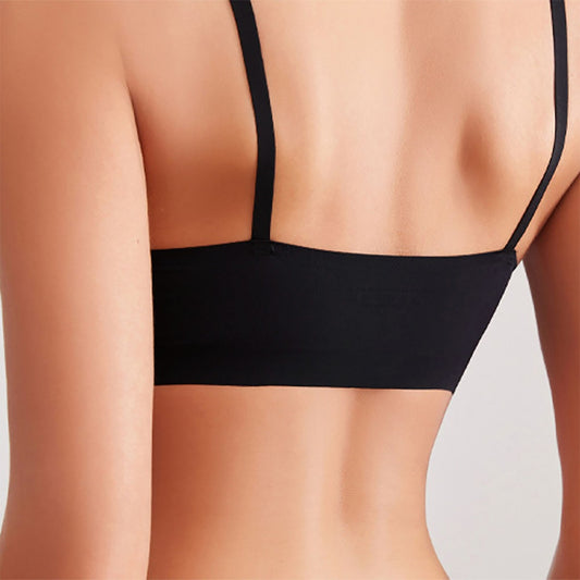 Seamless black bra with underband and thin shoulder straps