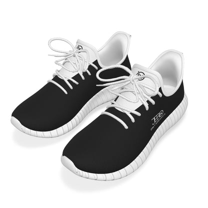 JEBO performance trainer sneakers, front angle showing black upper, white laces, white sole