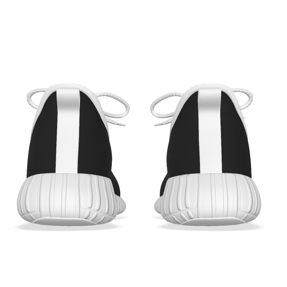 JEBO performance trainer sneakers, heel view with black uppers and white ribbed outsole
