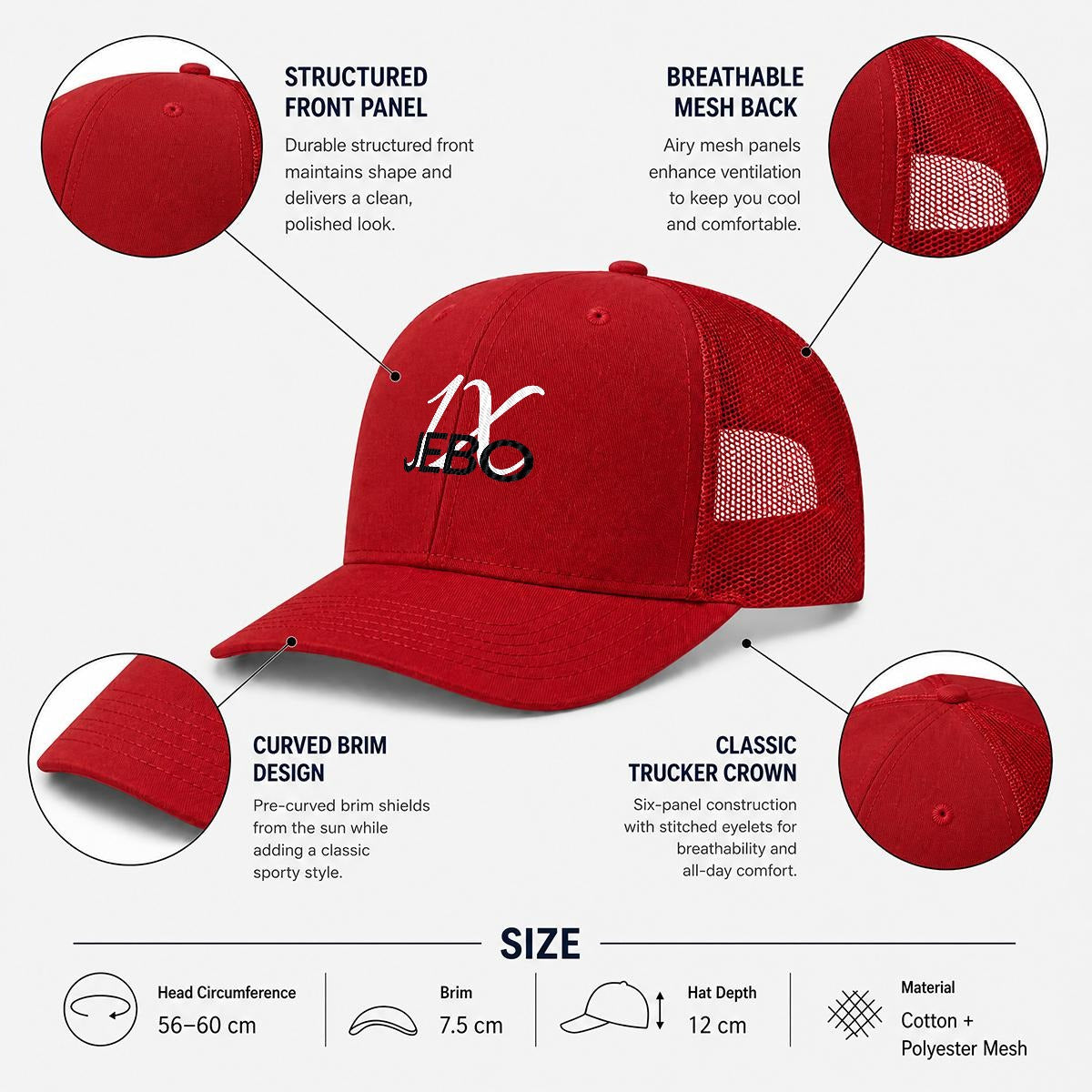 JEBO 1X Club Embroidery Curved Mesh Cap For Golf