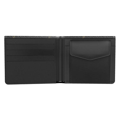 Men's leather wallet interior with card slots and slip pocket, black