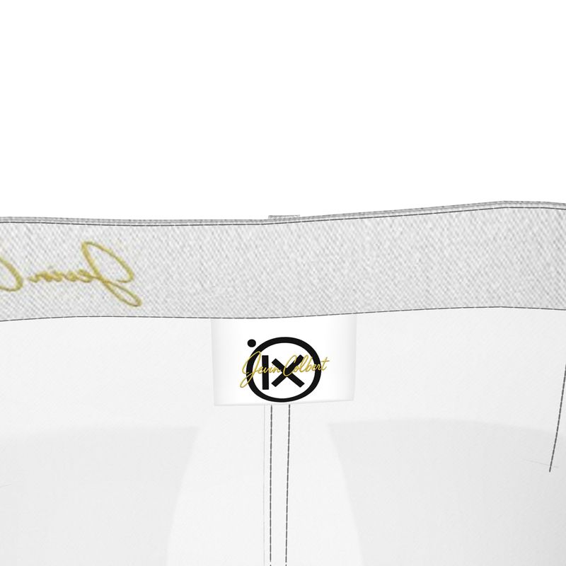 White denim maxi skirt waistband with logo patch detail