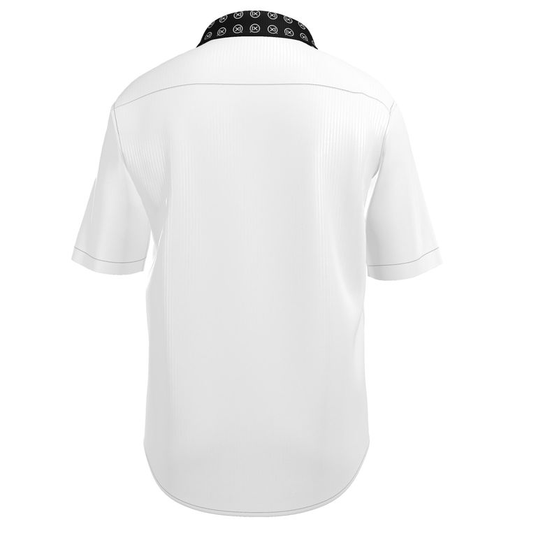 Men's short sleeve dress shirt, white back with curved hem
