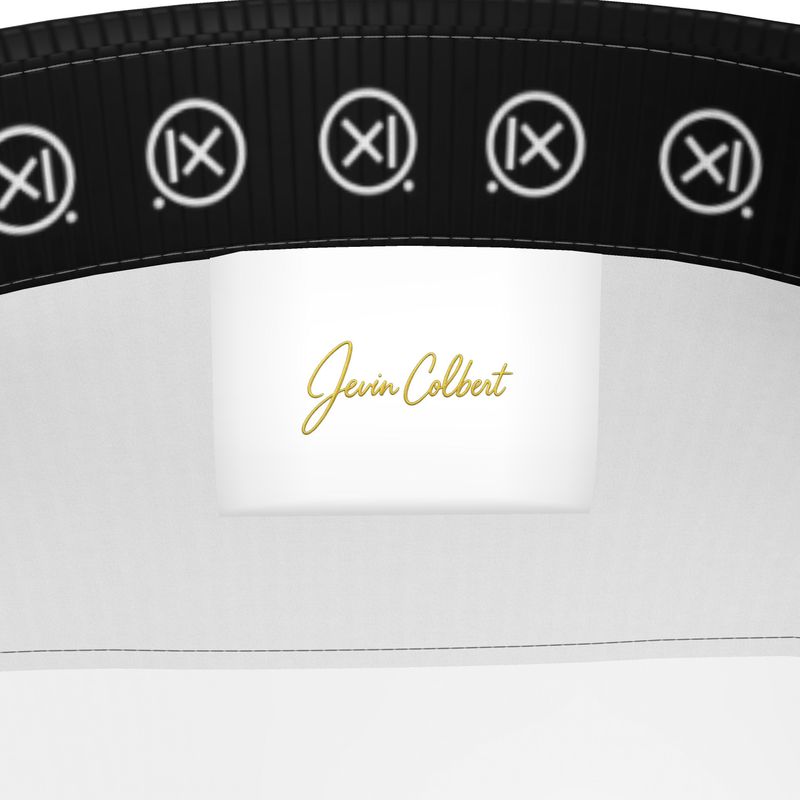 Men's short sleeve dress shirt neckline label, Jevin Colbert logo on white