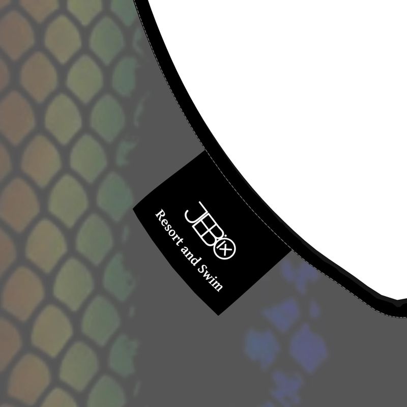 Resort and Swim label on black neck trim