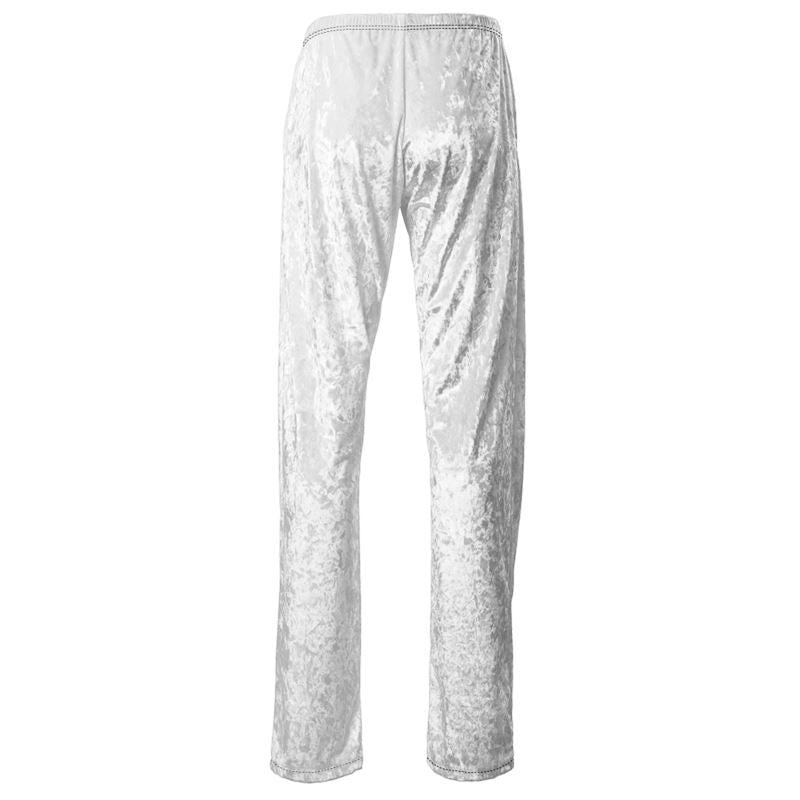 Women’s white velour trousers with elastic waist and straight wide legs