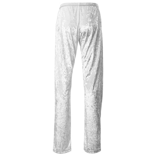 Women’s white velour trousers with elastic waist and straight wide legs
