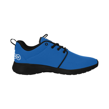 Blue lace-up running shoes with JEBIX logo and black sole