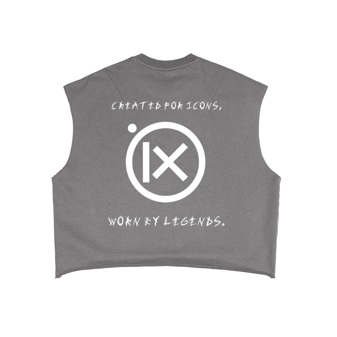 Gray boxy tank top with circular graphic print and crew neck ribbing