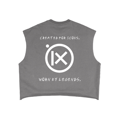 Gray boxy tank top with circular graphic print and crew neck ribbing