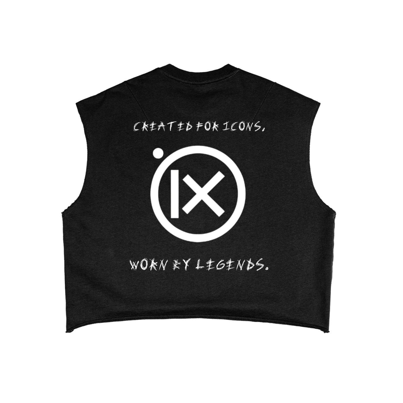 Black boxy tank top with circular graphic print and crew neck ribbing