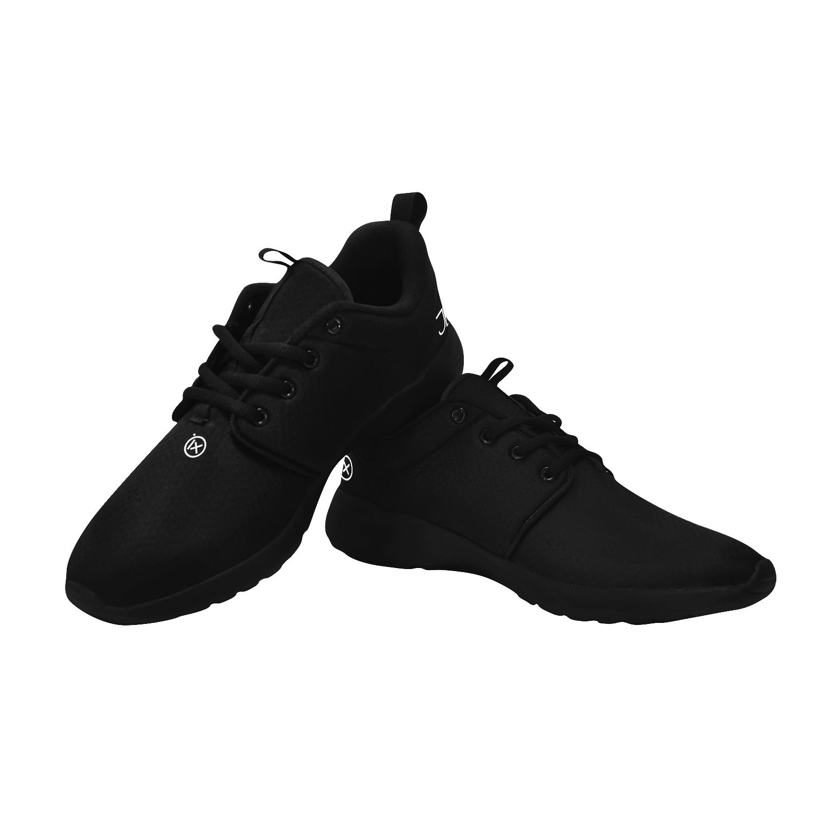 Mens core runner shoes, black knit upper with lace-up front and padded collar