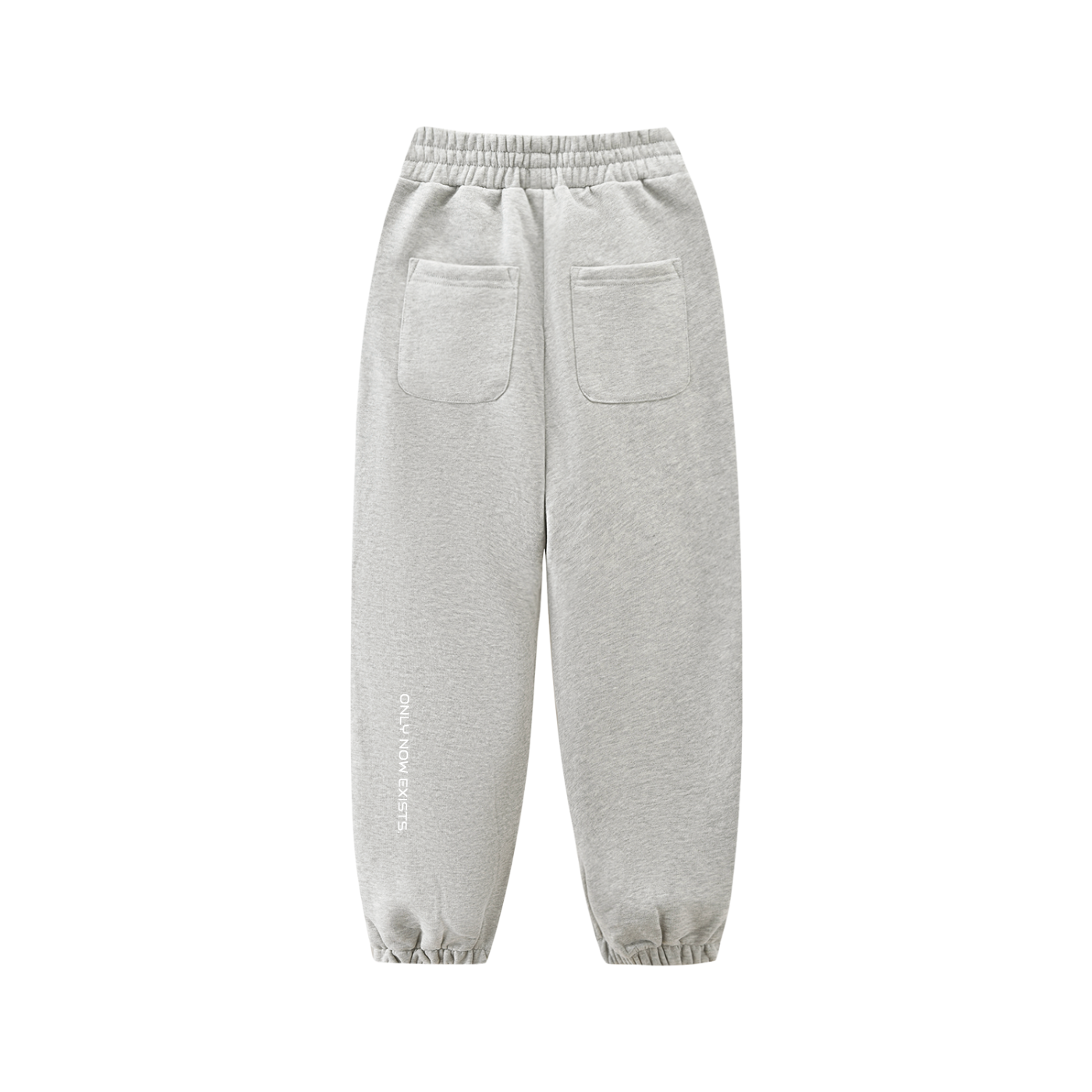 Kids fleece jogger in light gray with elastic waistband, cuffs, back view pocket design