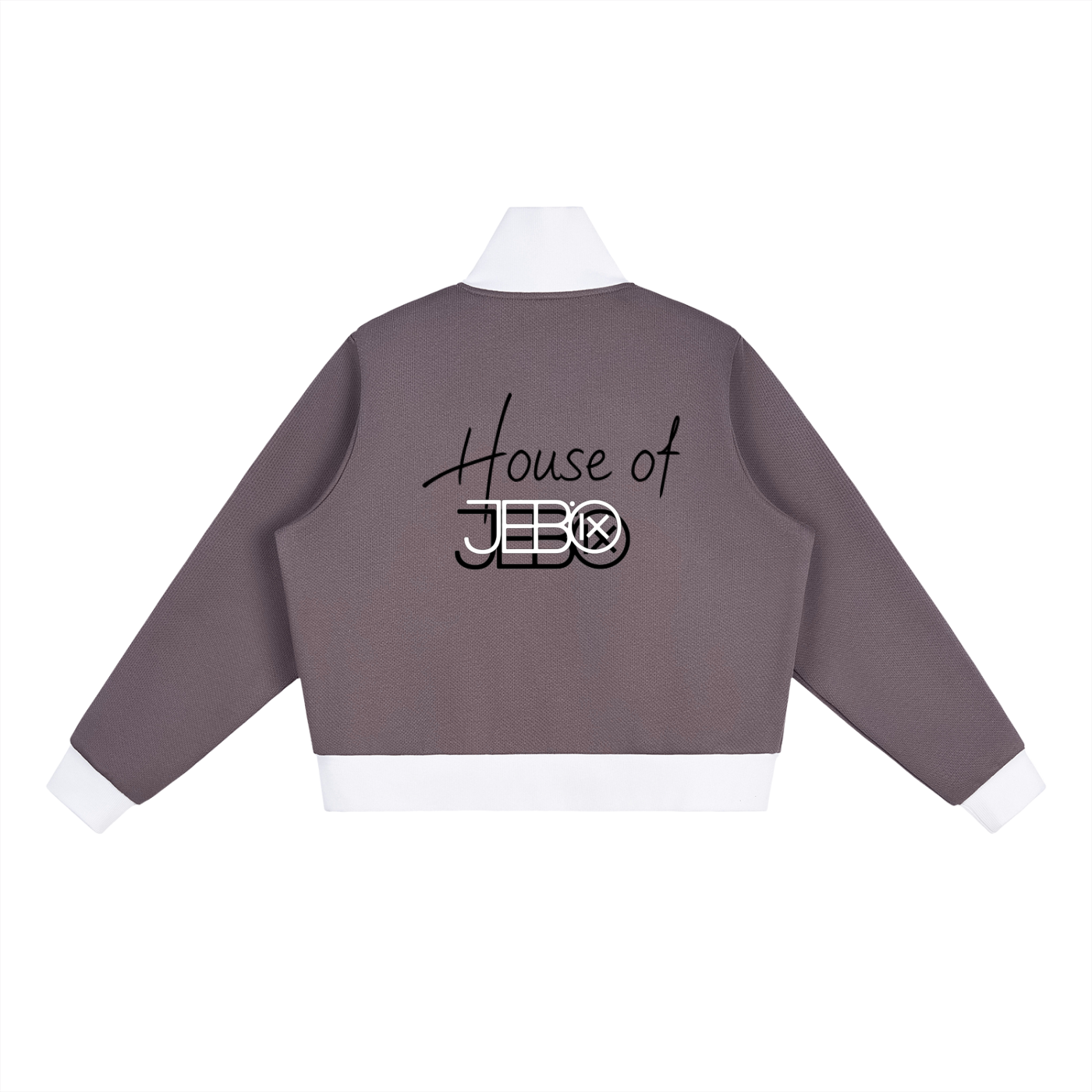 Purple cropped track jacket back with slogan print, full zip, contrast side stripes