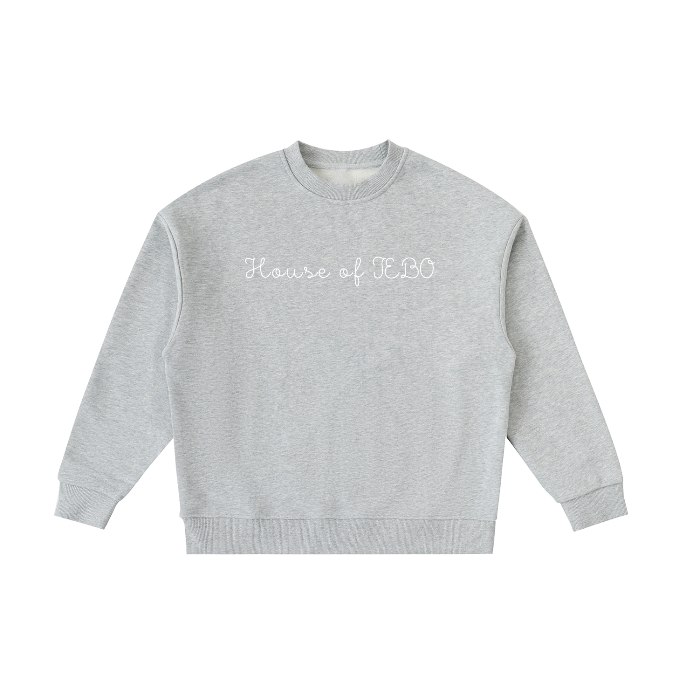 Kids fleece crewneck, light gray, front graphic print