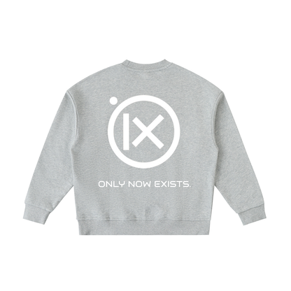 Kids fleece crewneck, light gray, back logo graphic print