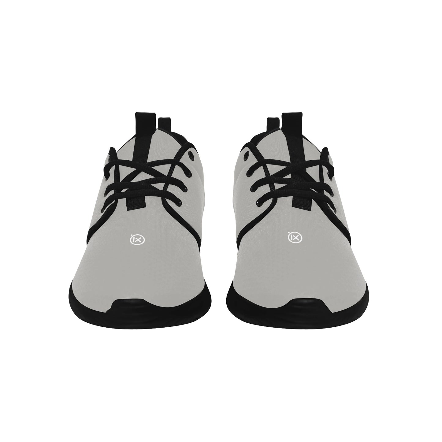 Men's core runner sneakers, light gray uppers with black laces and heel panels
