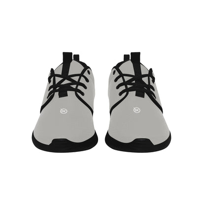 Men's core runner sneakers, light gray uppers with black laces and heel panels