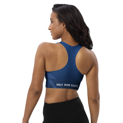 Women’s sports bra (polyester) dark blue patterned back with racerback cutout
