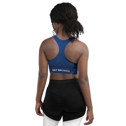 Women’s sports bra (polyester) dark blue patterned back with racerback strap design