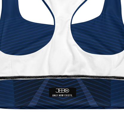 Women’s sports bra (polyester) dark blue patterned hem with ribbed elastic band