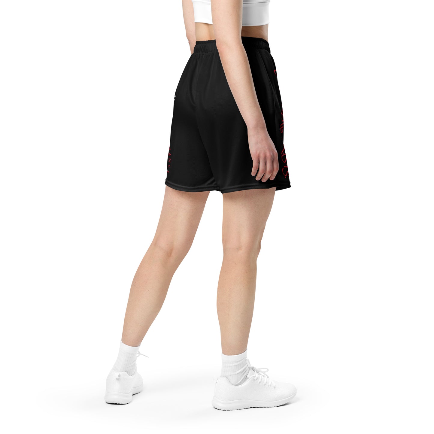 Performance mesh short in black with elastic waist and side logo