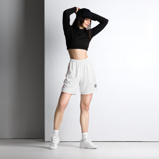 White performance mesh short with elastic waistband and side logo print