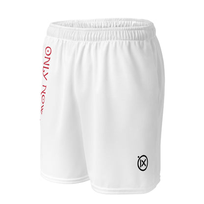 White performance mesh short side view with vertical red logo text and ix emblem