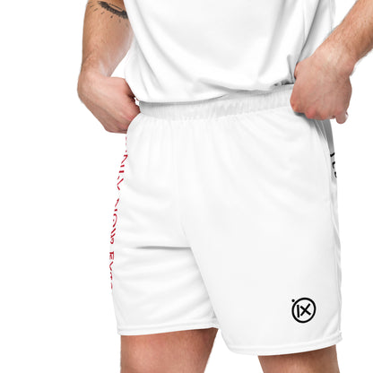 White performance mesh short close-up with elastic waistband and ix emblem