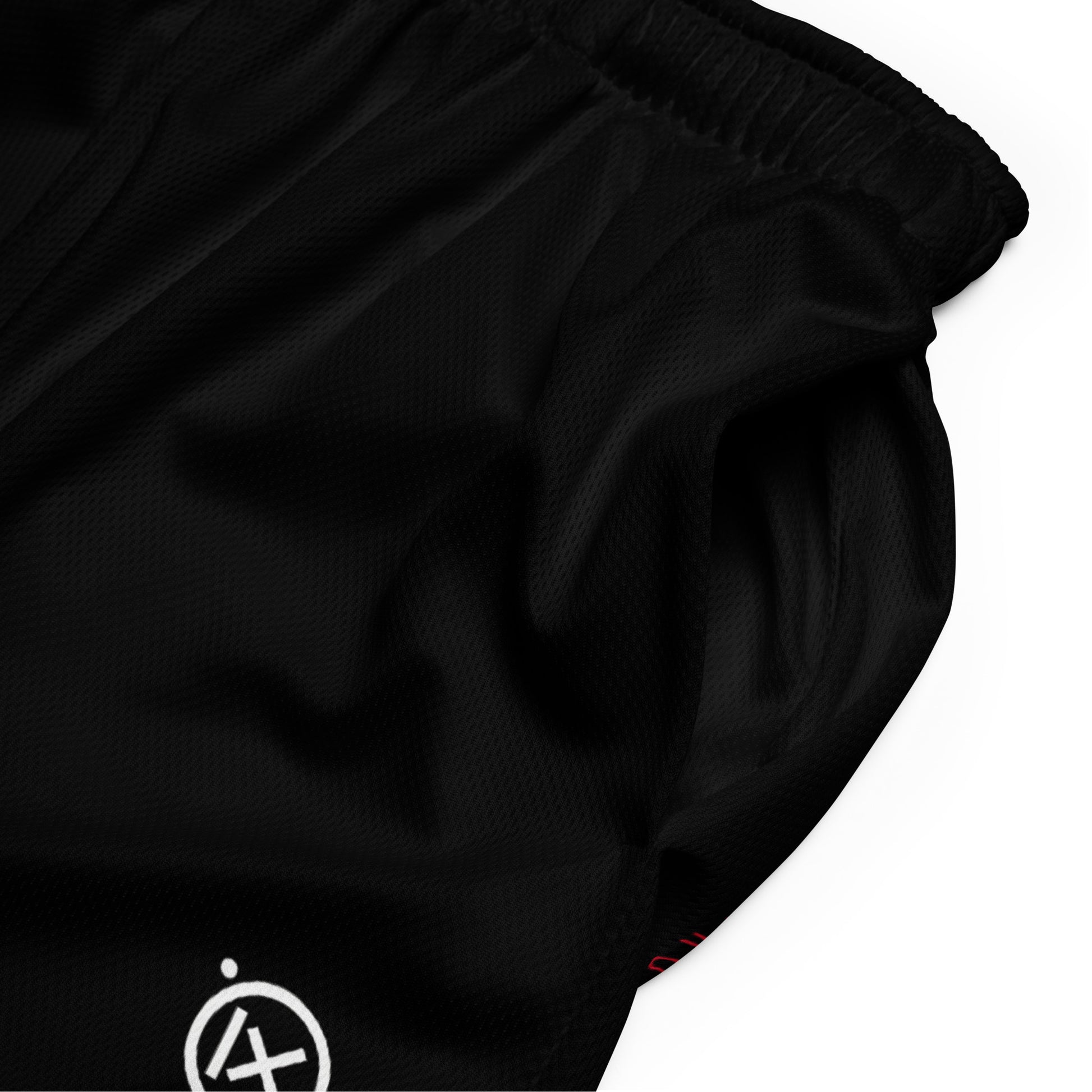 Performance mesh short with elastic waistband and textured black fabric