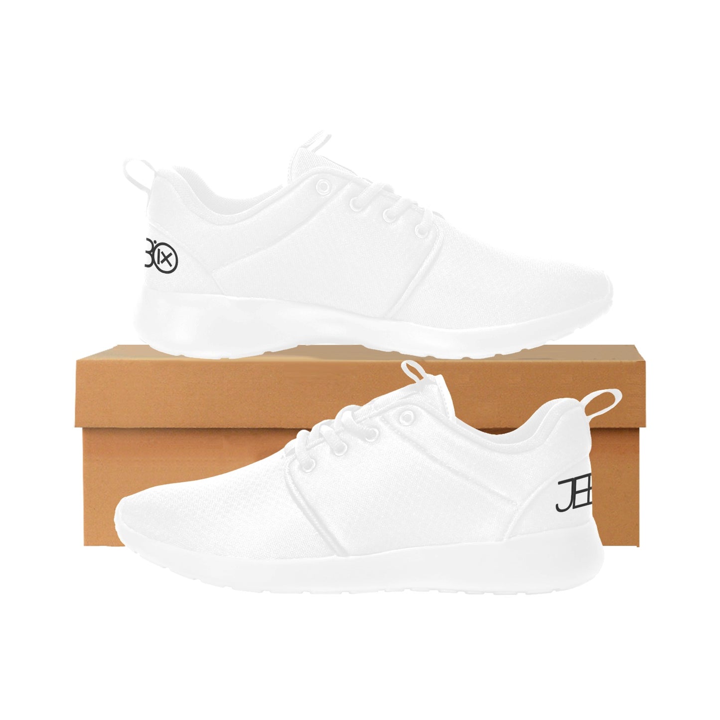 Men's core runner sneakers, white pair with lace-up uppers and lightly grippy outsole