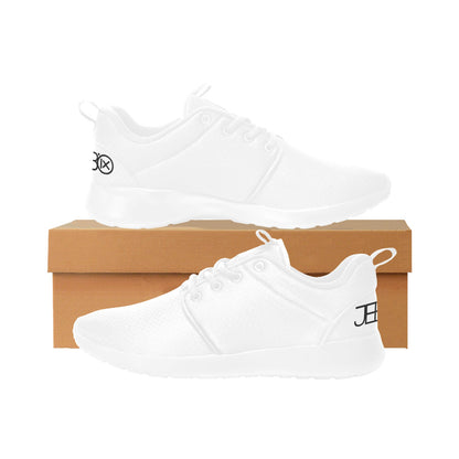 Men's core runner sneakers, white pair with lace-up uppers and lightly grippy outsole
