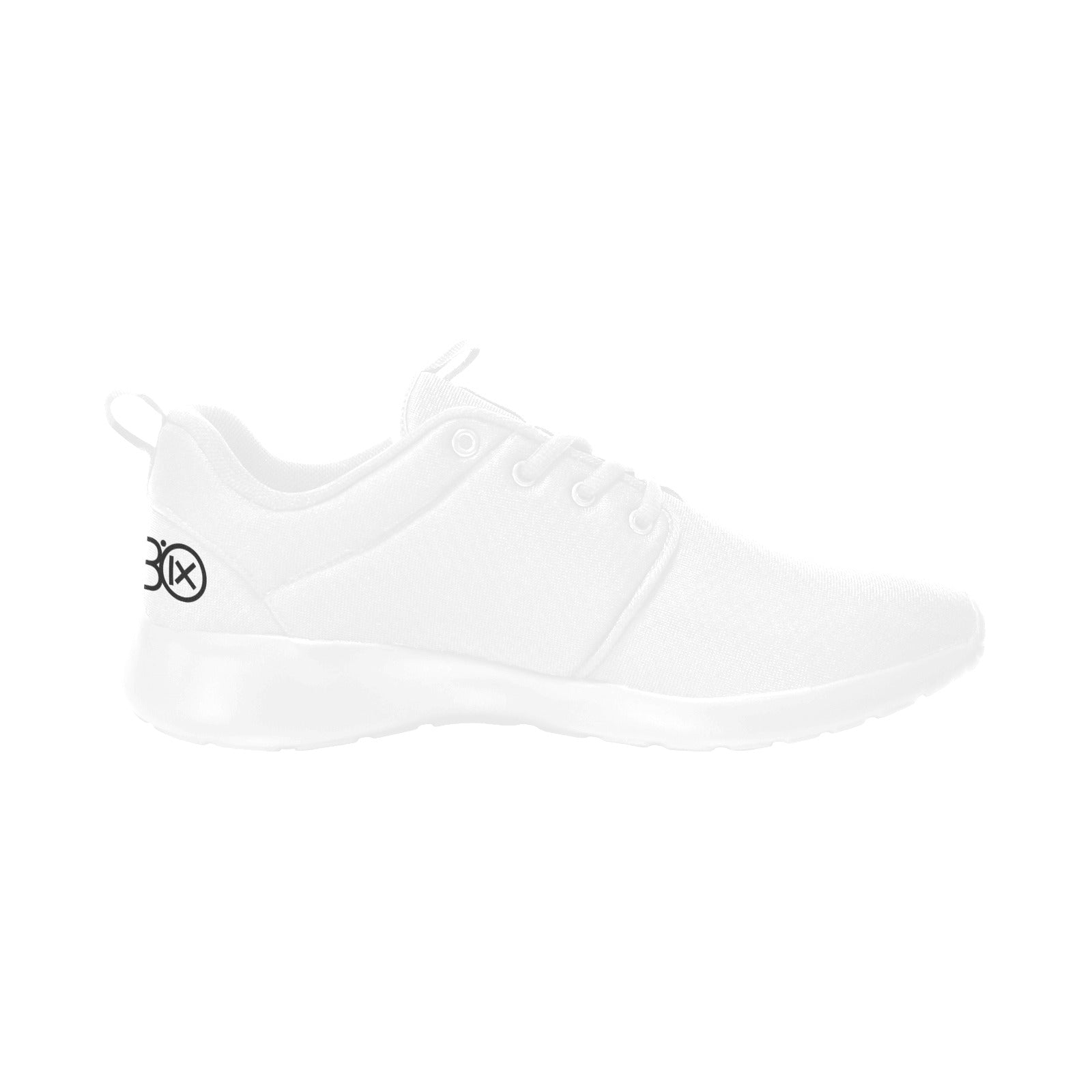 Men's core runner sneakers, white uppers with white laces and white cushioned sole