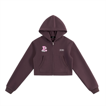 Cropped zip-up hoodie, dark purple, hooded with front zipper and kangaroo pockets