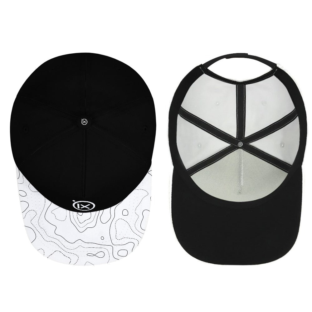Black baseball cap with white panel sides and ix logo on crown